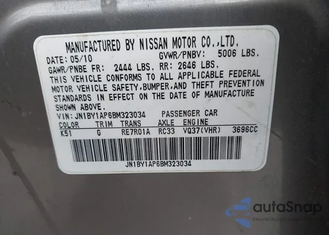 2011 Infiniti M37 from USA, damaged, VIN JN1BY1AP6BM323034